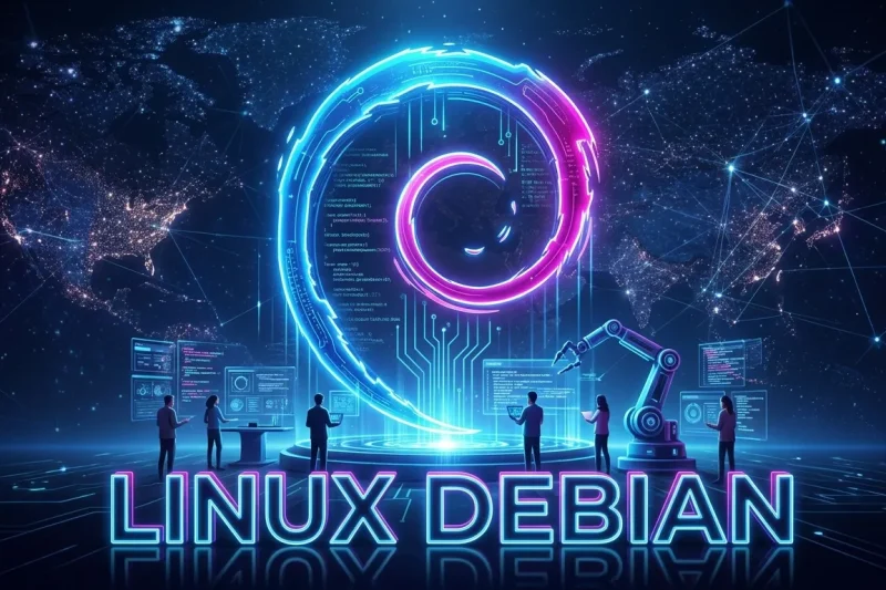 Pengertian Linux Debian - Logo spiral merah khas Debian OS