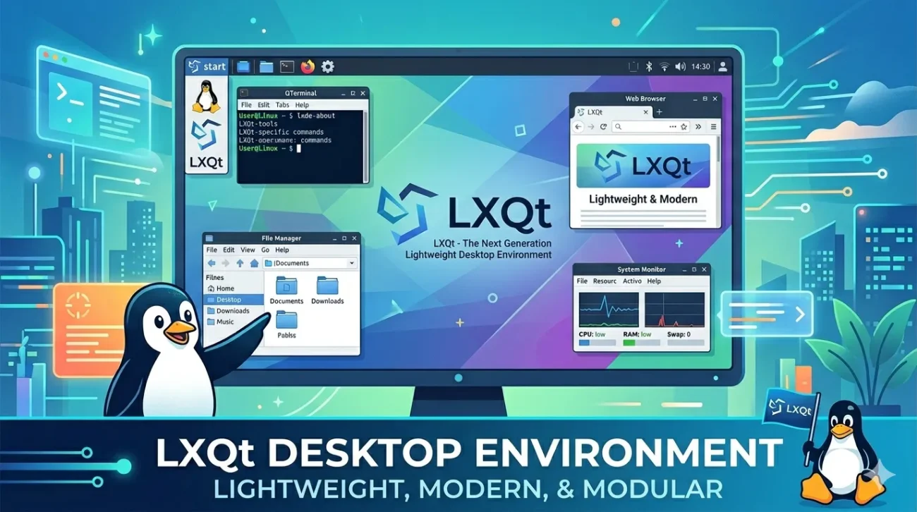 Desktop LXQt ringan dan modern di sistem operasi Linux dengan tampilan sederhana dan cepat digunakan